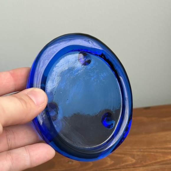 Vintage Cobalt Blue Glass Small Trinket Dish Tray Tealight Candle Holder - Picture 11 of 16